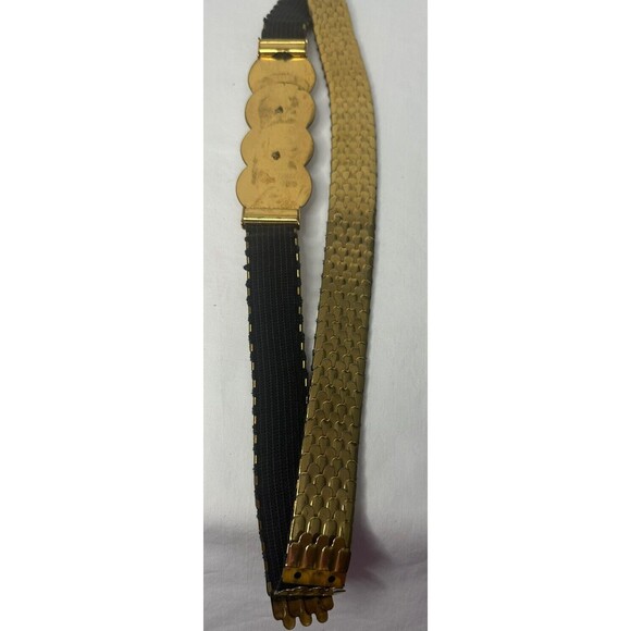 Vintage Women's Gold Disco Fish Scale Stretch Elastic Belt Metal - Picture 5 of 6
